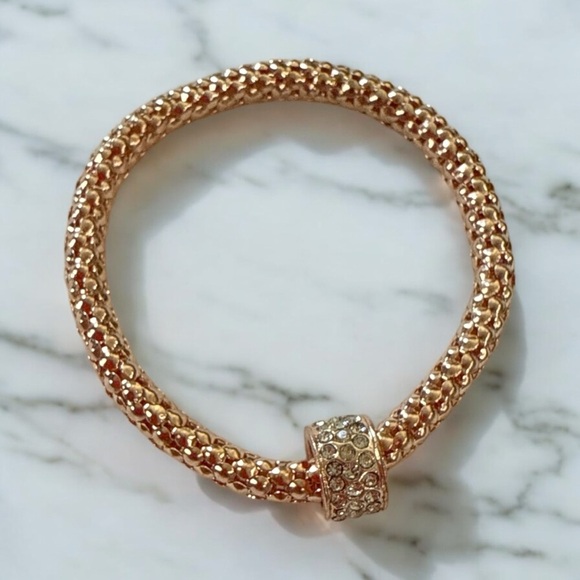 Luxury Mesh Crystal Bracelet Set - 3 Piece Tri-Color Rhinestone Stretch Bangles - Picture 4 of 6